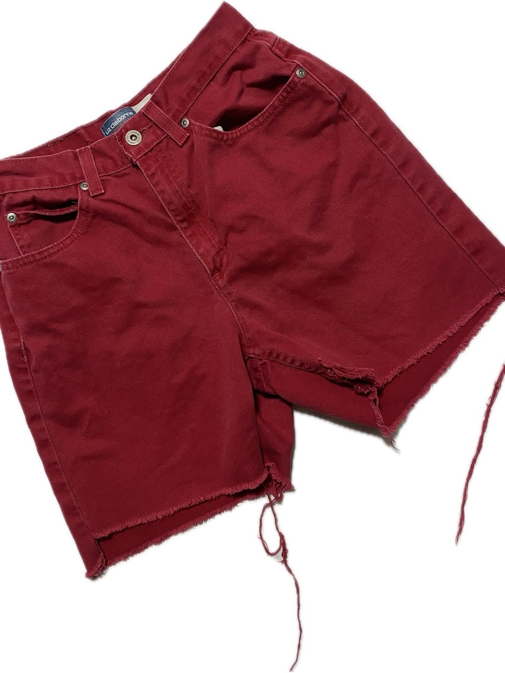Liz Claiborne Burgundy High-Waist Raw-Hem Denim Shorts